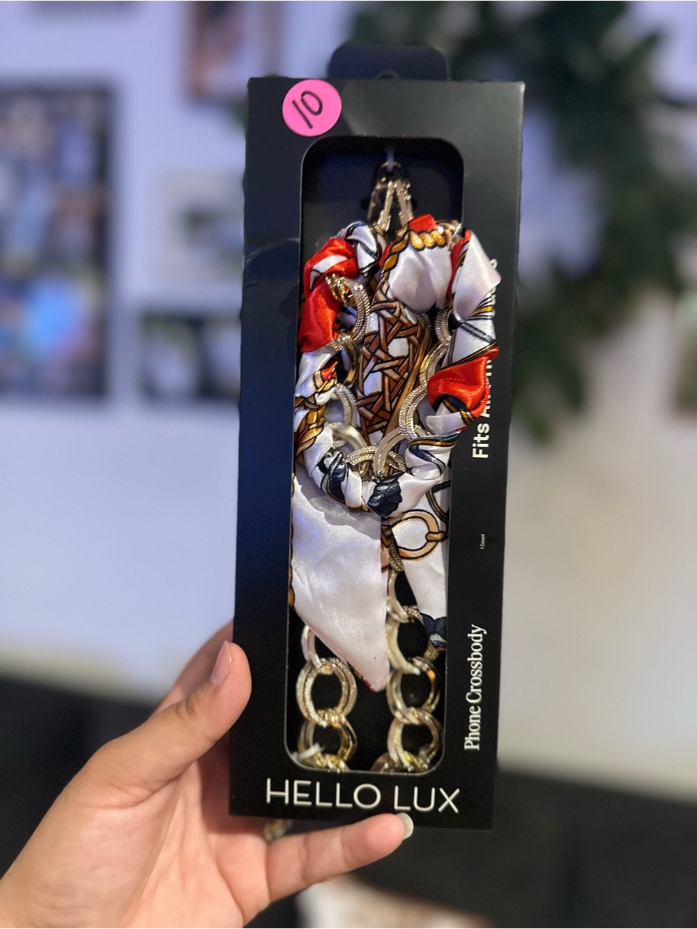 Red & White Chain Scarf Phone Crossbody